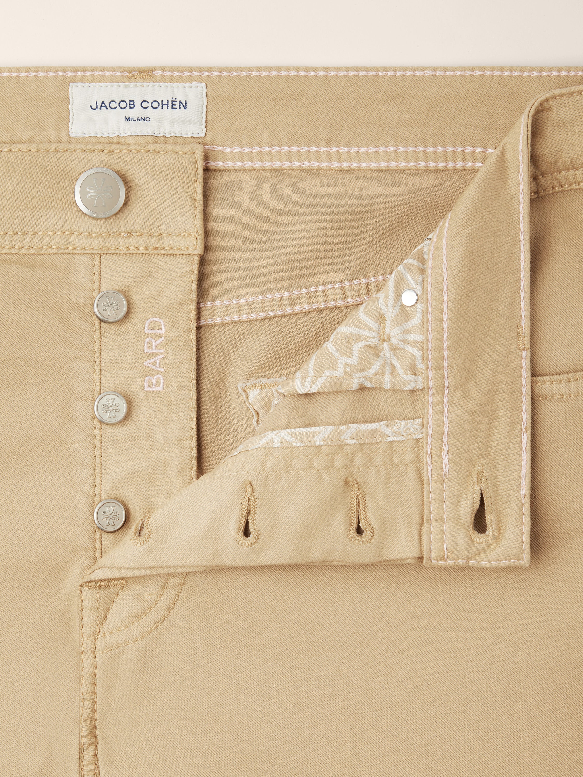 Bard Regular-Slim 5 Pocket Pants in Dark Beige Cotton and Lyocell