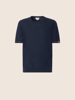 Short Sleeve Top in Navy Blue Combed Cotton