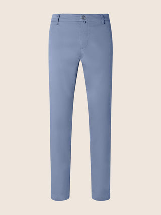 Gray Regular Chino Pants in Colony Blue Cotton and Lyocell Stretch Twill
