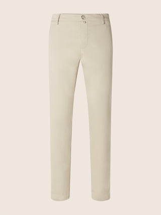 Gray Regular Chino Pants in Beige Cotton and Lyocell Stretch Twill