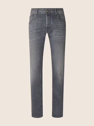 Bard Regular-Slim 5 Pocket Jeans in Dark Grey Super Stretch Denim with Vintage Wash