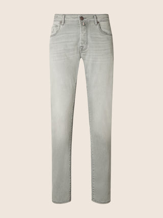 Bard Regular-Slim 5 Pocket Jeans in Light Grey Super Stretch Denim with Vintage Wash
