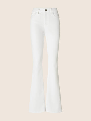 Victoria Flared 5 Pocket Trousers in White Stretch Cotton Bull