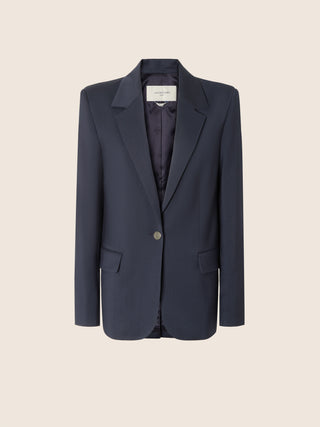 Single-Breasted Blazer in Navy Blue Stretch Wool Twill