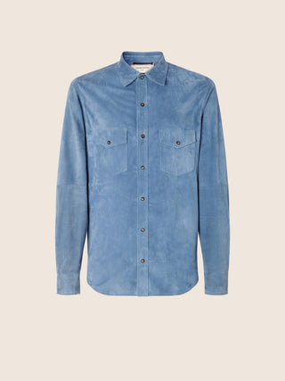 Overshirt in Cerulean Blue Suede