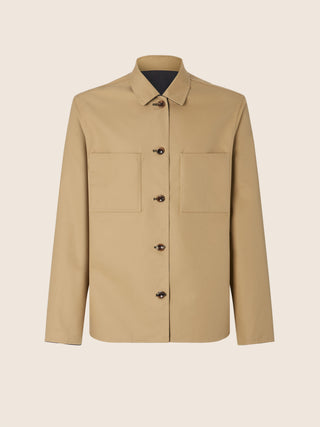 Overshirt in Blue and Beige Reversible Double Cotton