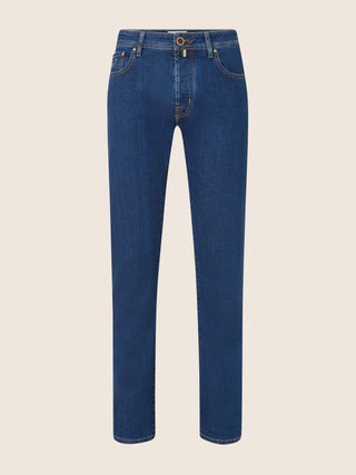 Bard Regular-Slim 5 Pocket Jeans in Dark Blue Super Stretch Denim with Rinse Wash