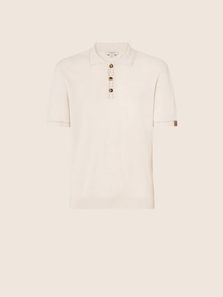 Kurzärmeliges Poloshirt aus gekämmter Baumwolle in meliertem Weiß