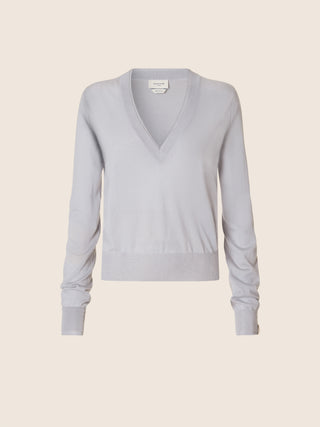 V-Neck Sweater in Powder Lilac Brushed Cashmere