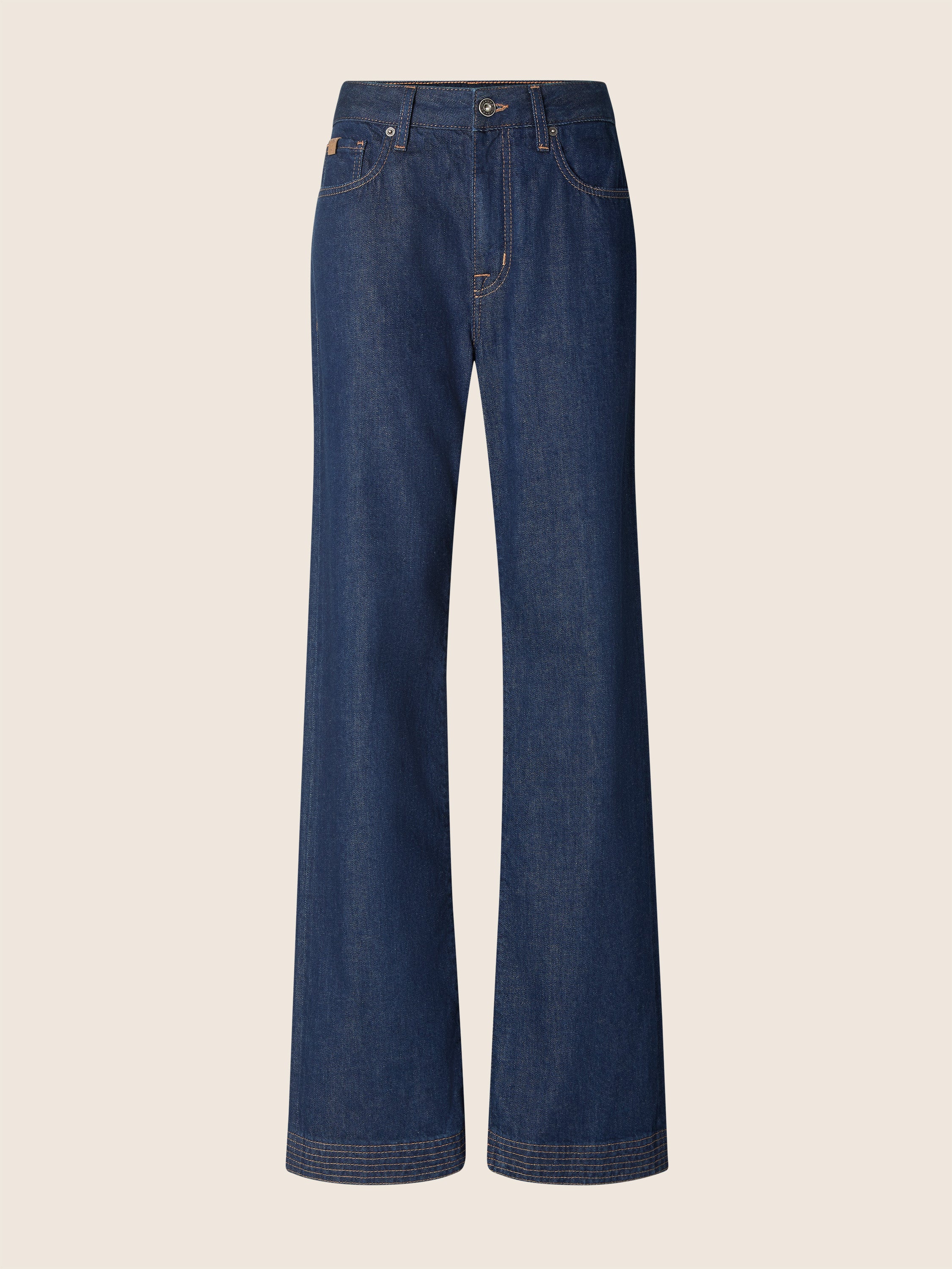 Hailey Relaxed 5 Pocket Jeans in Dark Blue Cotton Denim with Rinse