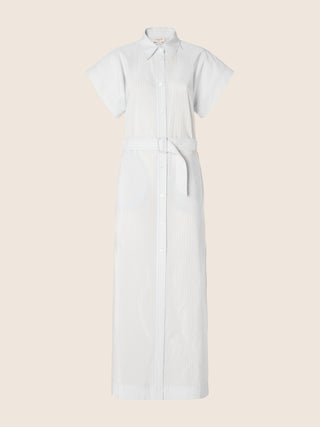 Shirt Dress in Azure and Light Blue Cupro and Cotton Poplin