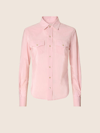 Western Shirt in Mauve and Raspberry Striped Cupro Poplin Fabric