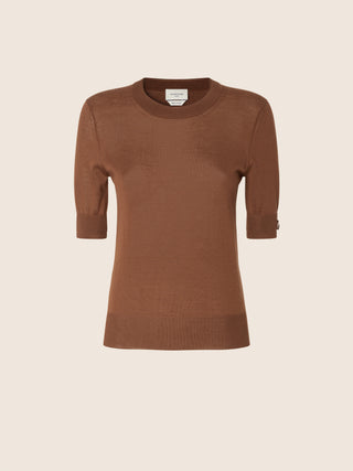 Short-Sleeve Sweater in Cocoa Brushed Cashmere