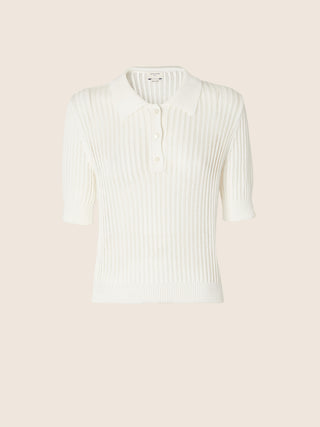 Short-Sleeve Polo Shirt in Off-White Fisherman's Stitch Cotton
