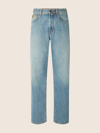 Chris Straight Chino Jeans in Medium Blue Denim with Vintage Wash