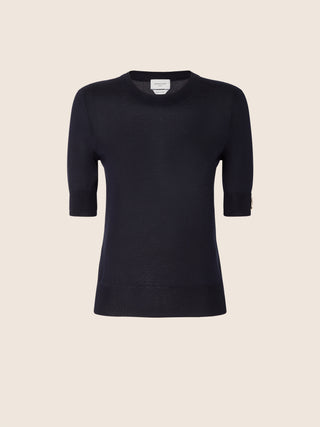 Short-Sleeve Sweater in Night Blue Brushed Cashmere