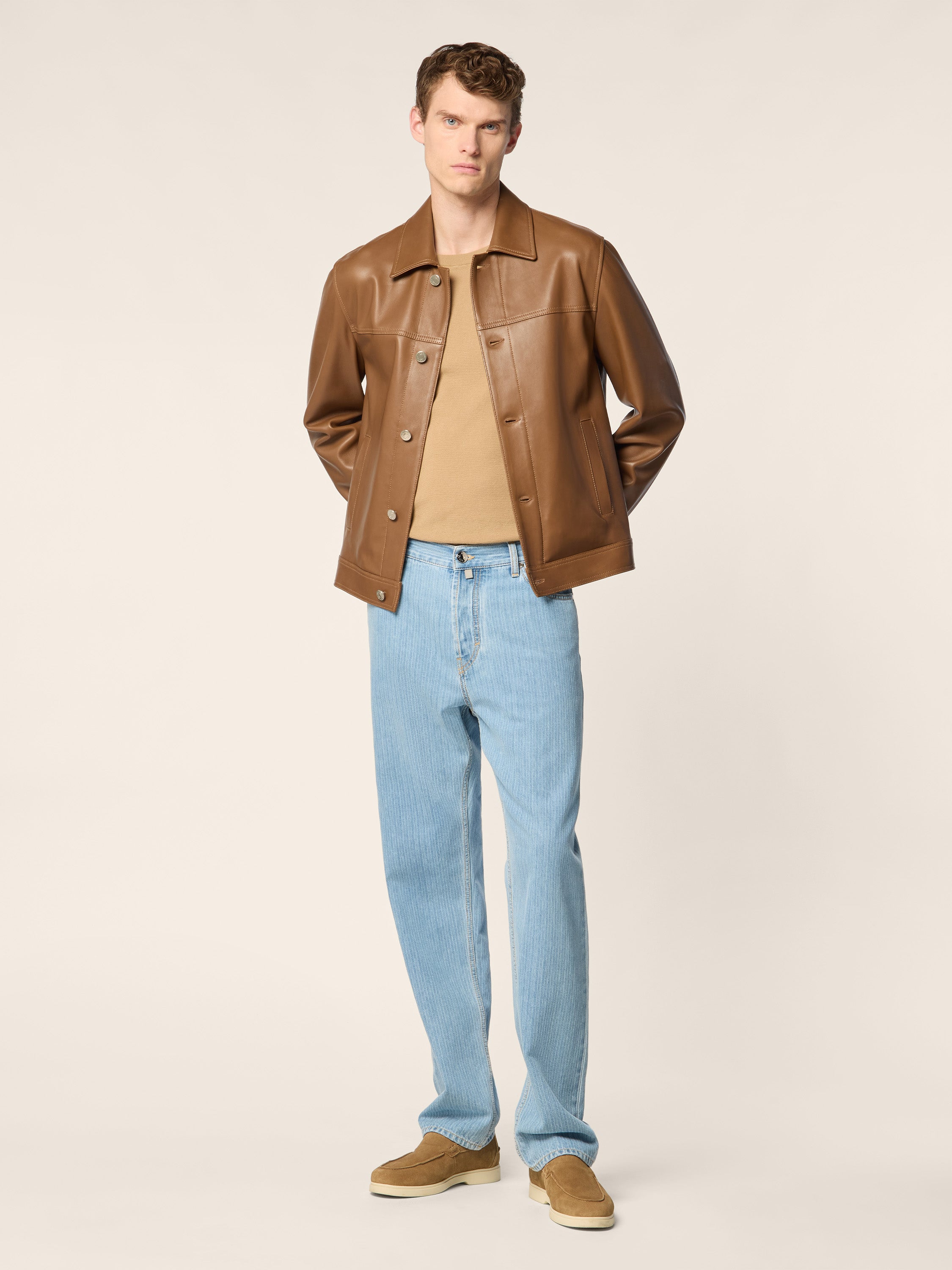 Trucker Jacket in Brown Lambskin | Jacob Cohën