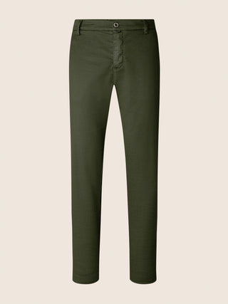 Gray Regular Chino Pants in Loden Green Cotton and Linen Stretch Gabardine