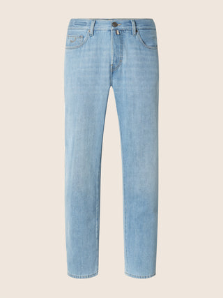 Edo Regular-Straight 5 Pocket Jeans in Light Blue Denim with Vintage Wash