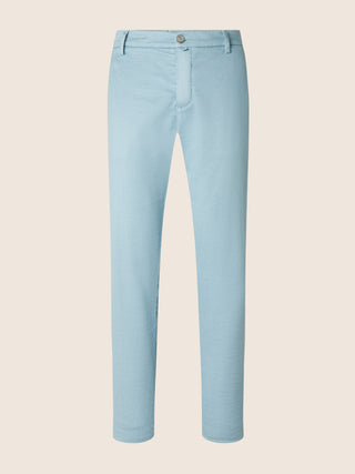 Gray Regular Chino Pants in Sky Blue Cotton and Linen Stretch Gabardine