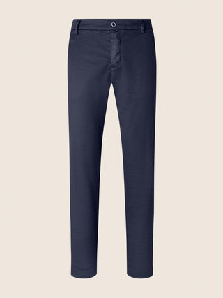 Gray Regular Chino Pants in Caribbean Blue Cotton and Linen Stretch Gabardine