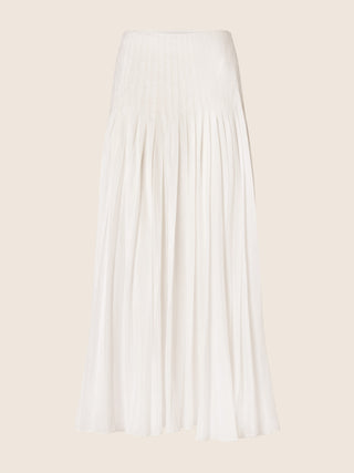 Midi Skirt in Off-White Cotton and Silk Muslin