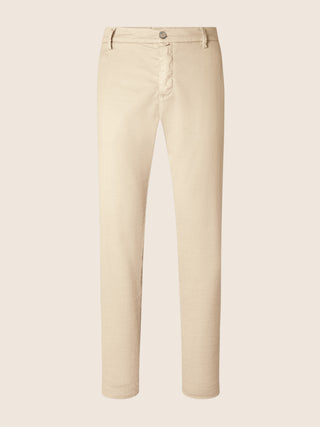 Gray Regular Chino Pants in Beige Cotton and Linen Stretch Gabardine