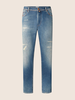 Sean Relaxed-Straight 5 Pocket Jeans in Dark Blue Comfort Denim with Vintage Wash