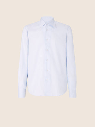Shirt in Light Blue and White Fine-Stripe Oxford Cotton