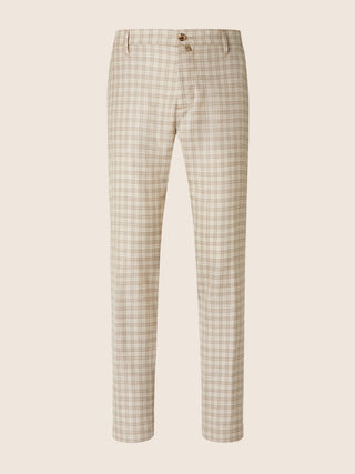 Gray Regular Chino Pants in Beige and White Cashmere, Silk and Linen Prince of Wales