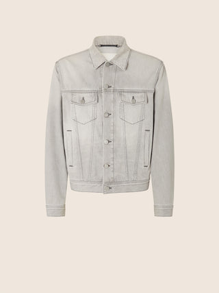 Trucker Jacket in Light Black Cotton and Lyocell Denim with Bleach Wash
