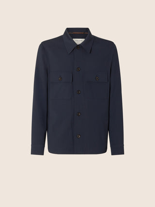 Overshirt in Navy Blue Wool and Nylon Stretch Twill