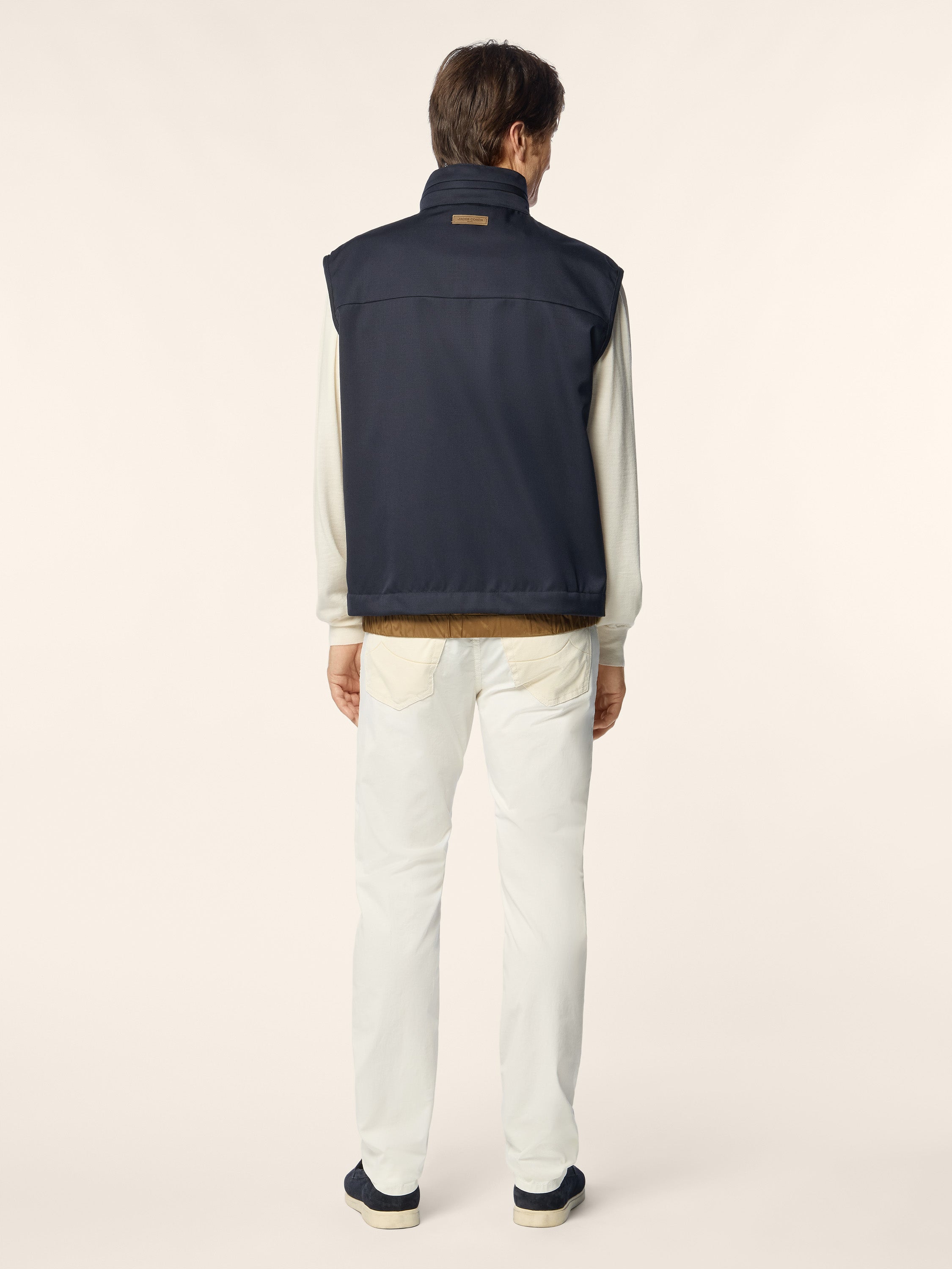 Sleeveless Vest in Tobacco Wool Gabardine | Jacob Cohën