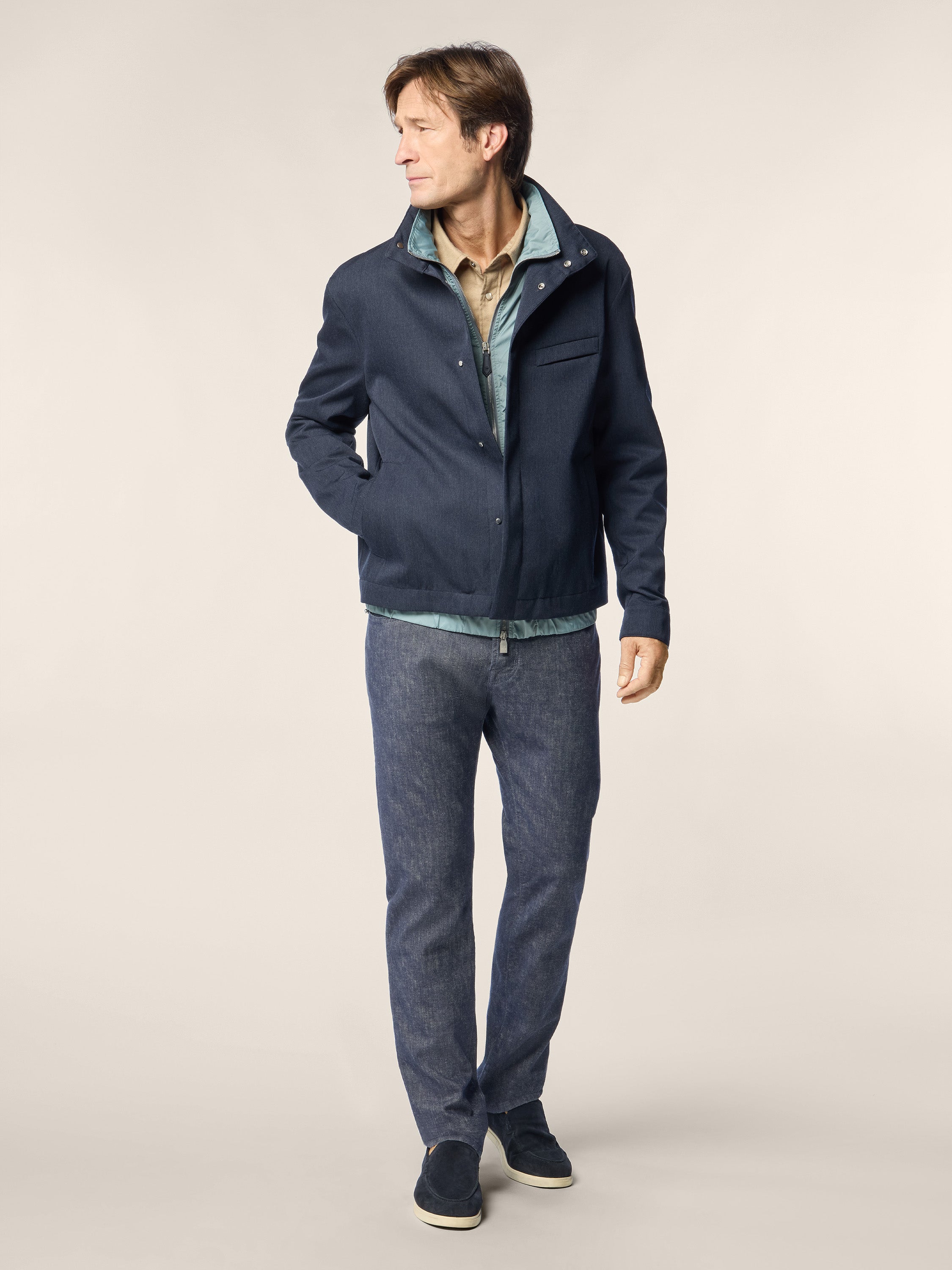 Jacket in Light Blue and Blue Melange Wool Gabardine | Jacob Cohën
