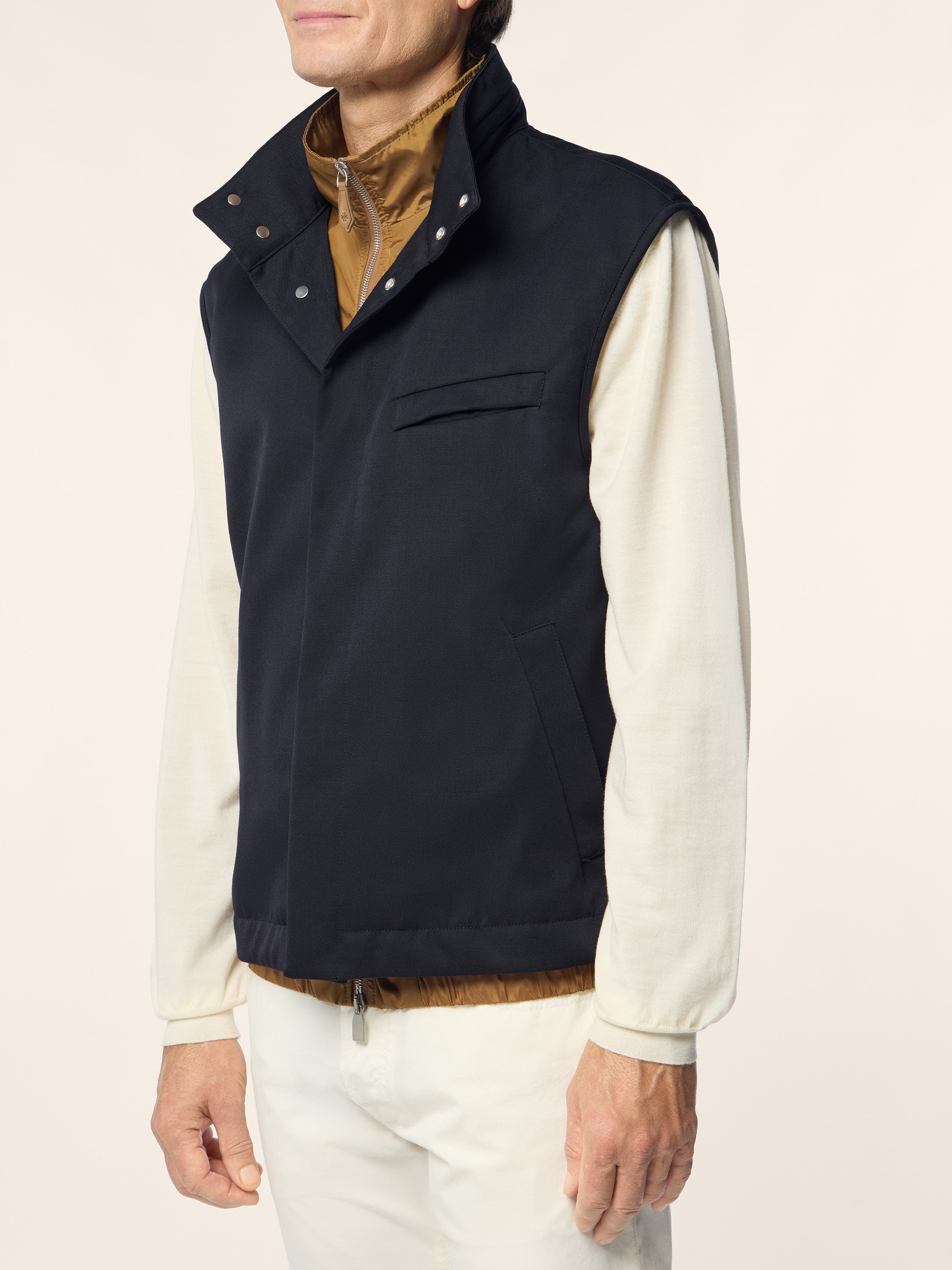 Sleeveless Vest in Tobacco Wool Gabardine | Jacob Cohën