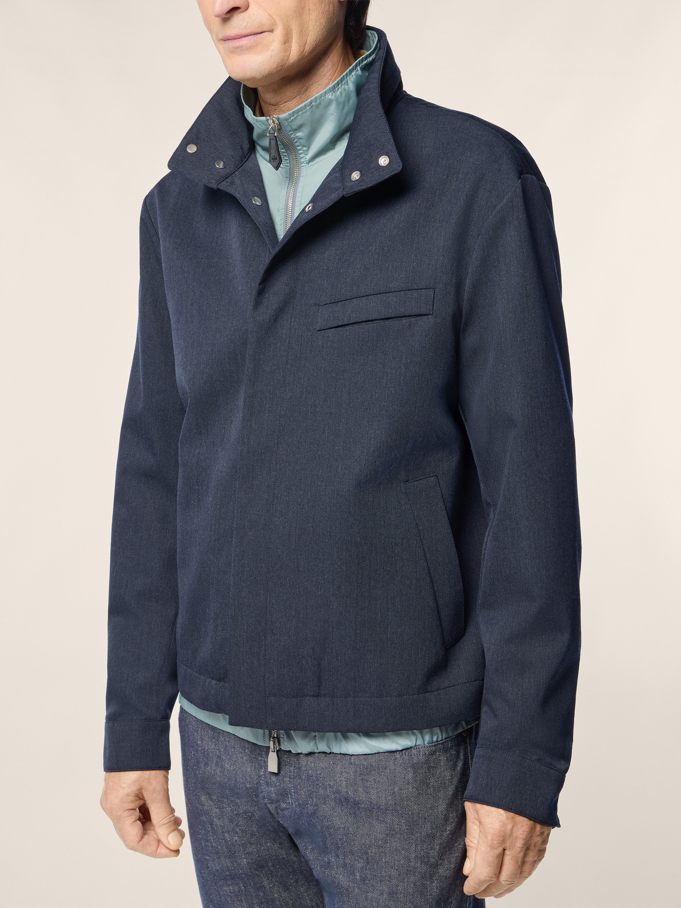 Jacket in Light Blue and Blue Melange Wool Gabardine | Jacob Cohën