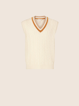 Vest in Cream, Orange and Beige Pure Cashmere