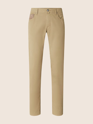 Bard Regular-Slim 5 Pocket Pants in Beige Stretch Cotton Gabardine
