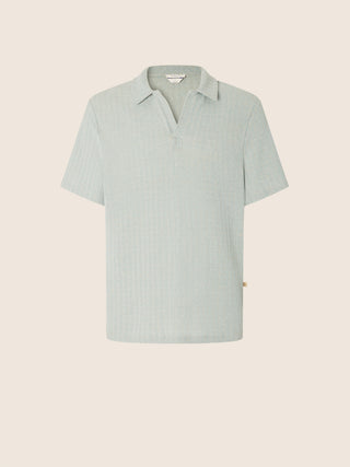 Polo Shirt in Acquamarine Blue Cotton and Solaro Linen