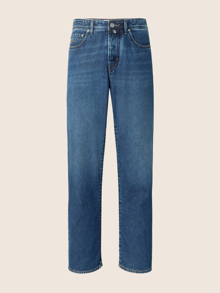 Chris Straight Jeans in Dark Blue Denim with Vintage Wash | Jacob