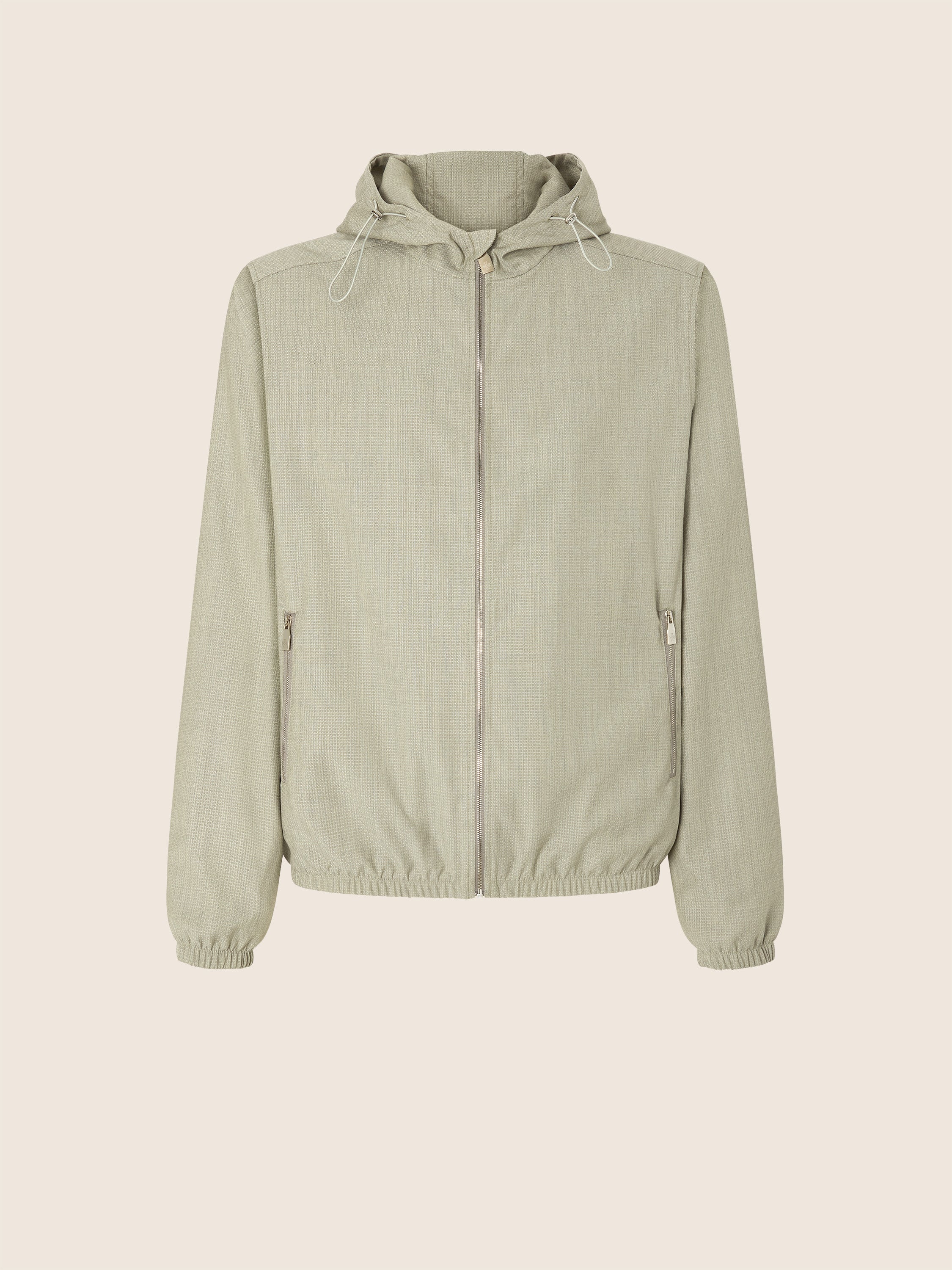 Hooded Jacket in Sage Green Wool and Nylon Ripstop | Jacob Cohën