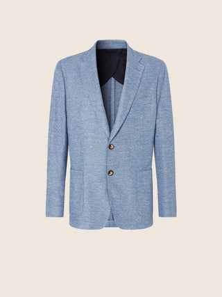 Blazer in jersey di lino, cotone e seta azzurro mélange