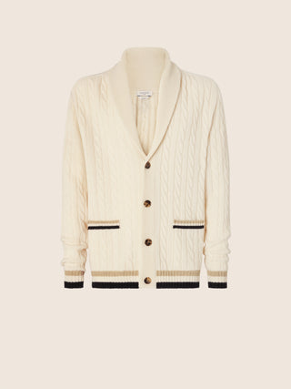 Cardigan in Cream, Navy Blue and Beige Pure Cashmere