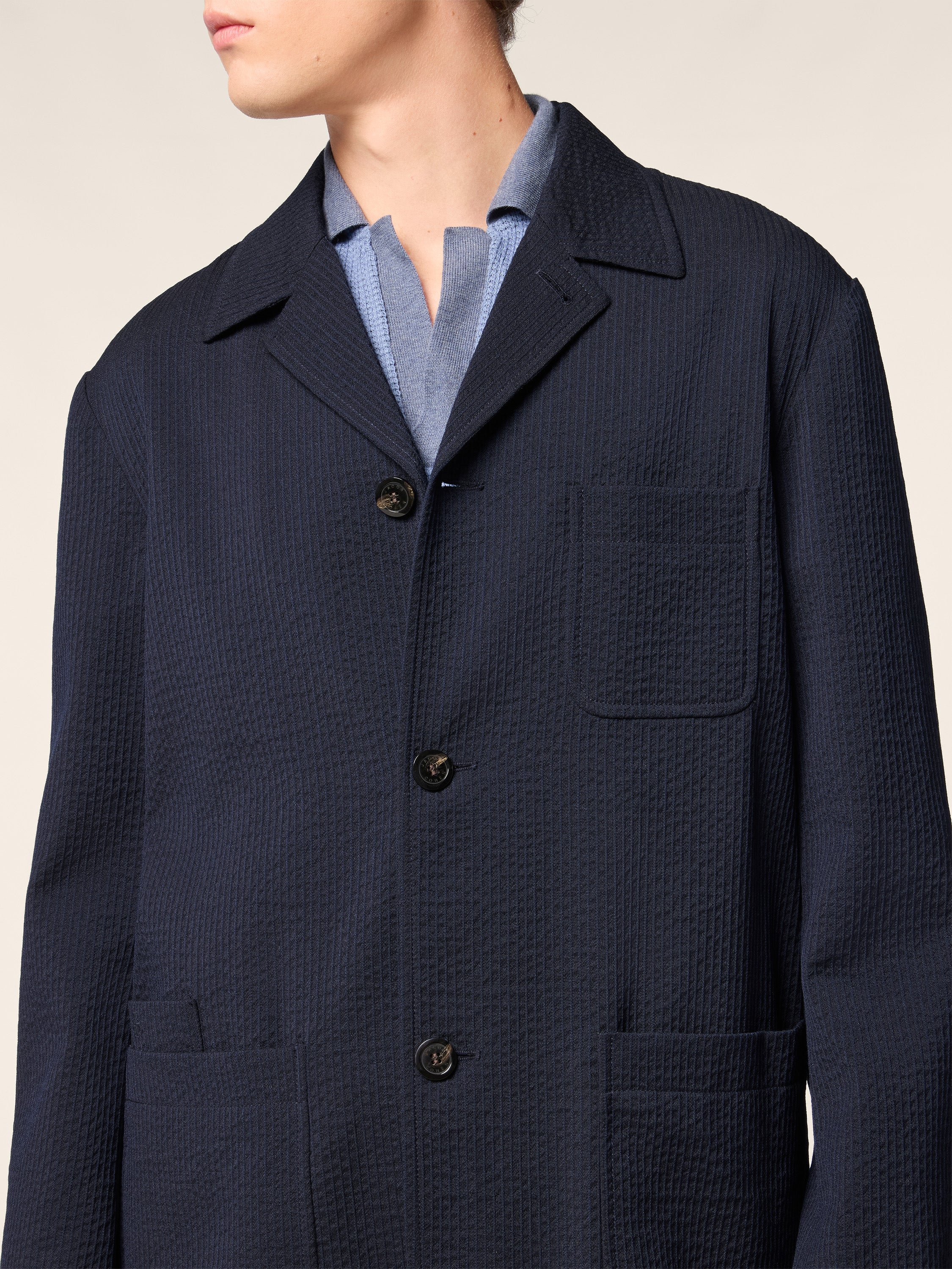Jacket in Blue Striped Wool Vitale Barberis Canonico | Jacob Cohën