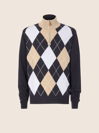 Sweater in Navy Blue Cashmere Jacquard