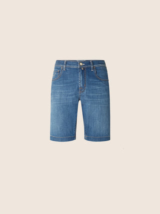 Bermuda Nicolas slim en denim power stretch bleu moyen délavé vintage