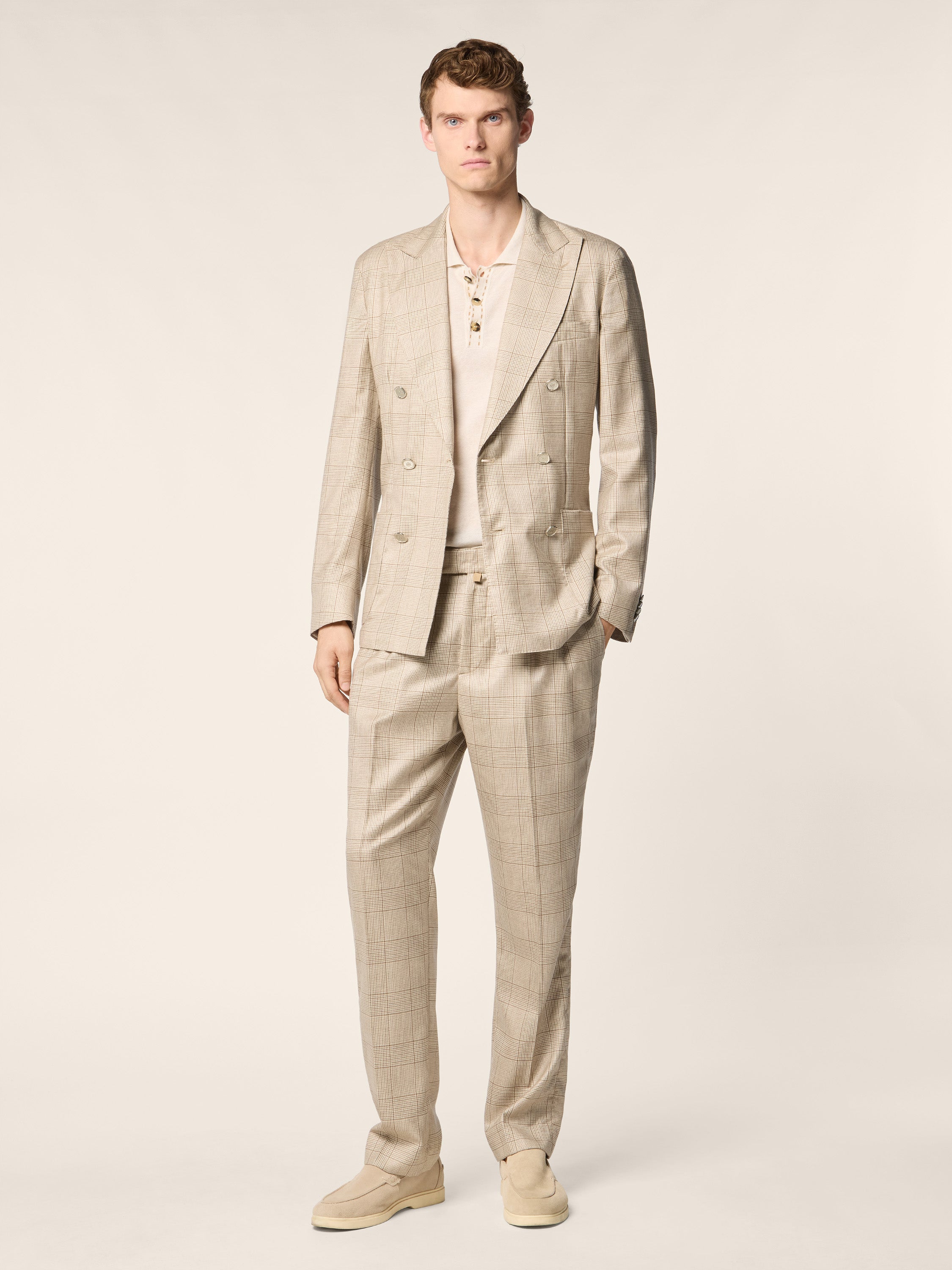 Lucas Regular Chino Pants in Natural Beige Cashmere and Silk