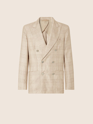 Blazer en cachemire et soie Prince de Galles beige naturel
