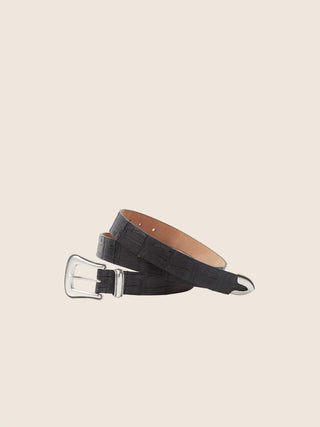 Belt in Black Nubuck Caiman Leather