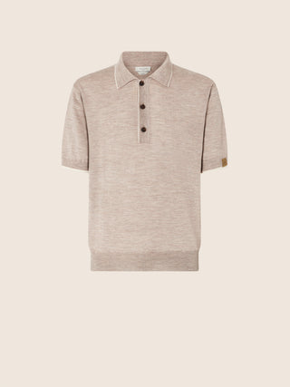 Polo Shirt in Dove Grey Melange Wool and Silk